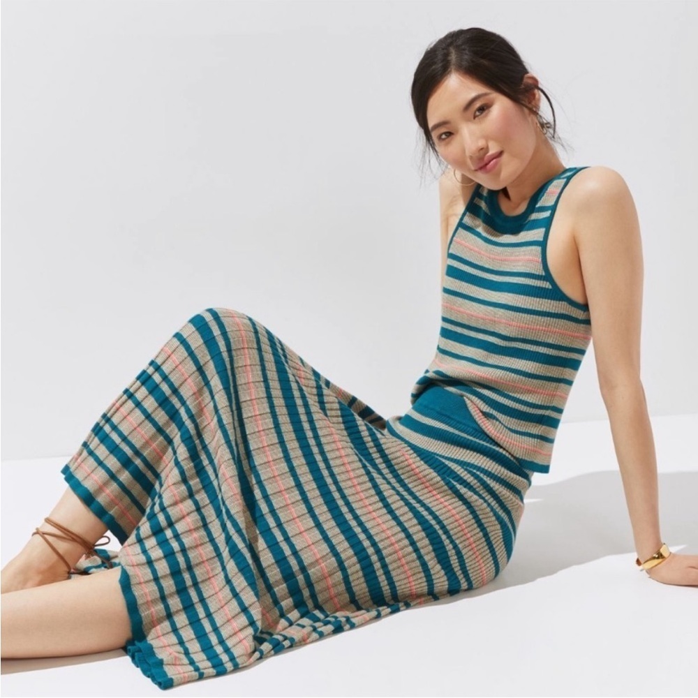 Anthropologie Dolan Striped Knit Skirt Set Sleeveless Pleated Two Piece S NWT